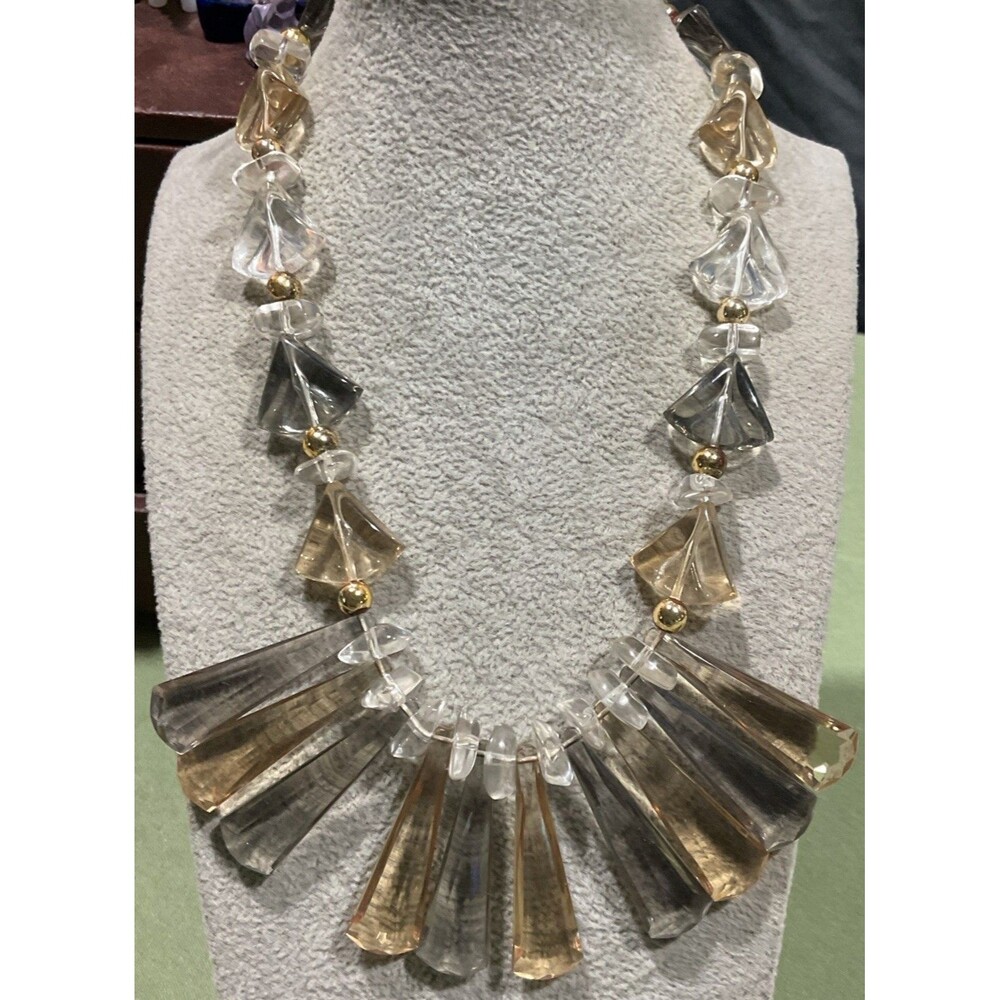 Vintage Lucite Acrylic Statement Necklace Multi Color Fringe Bib Collar Chunky